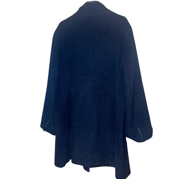 Eileen Fisher Womens Size XL Black Suri Alpaca Coat With Leather Trim Classic - Picture 14 of 14